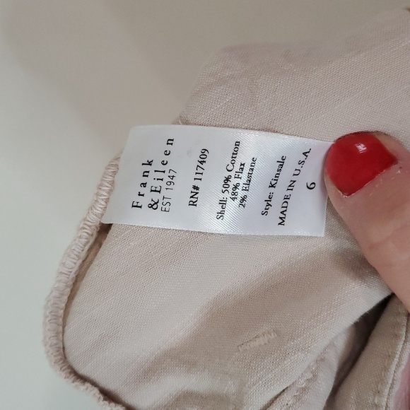 Frank & Eileen Kinsale Trouser Pants Size 6 Cement Raw Hems Cotton Flax Stretch - Picture 9 of 12